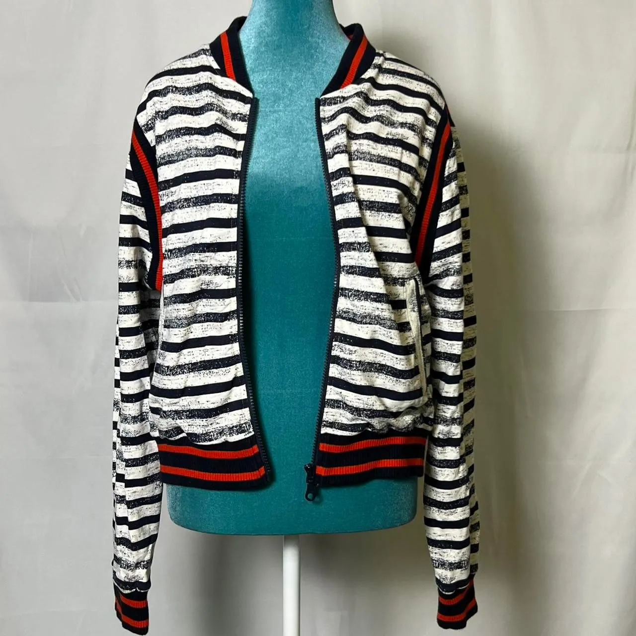 Grey State Nautical Striped Cotton Bomber Jacket Small White - Image 2
