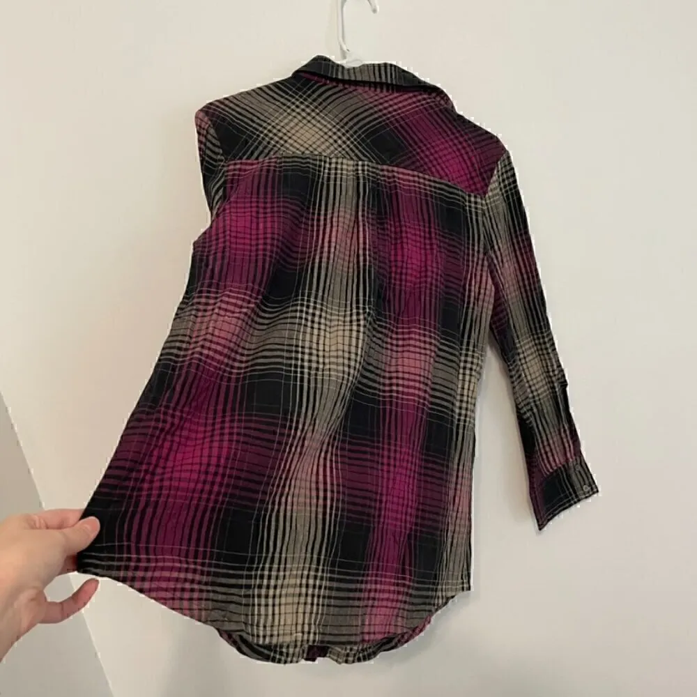 JOIE Fara Plaid Tuxedo Shirt Pink Black Taupe 3/4 Sleeve ish Flannel Button Down - Image 14