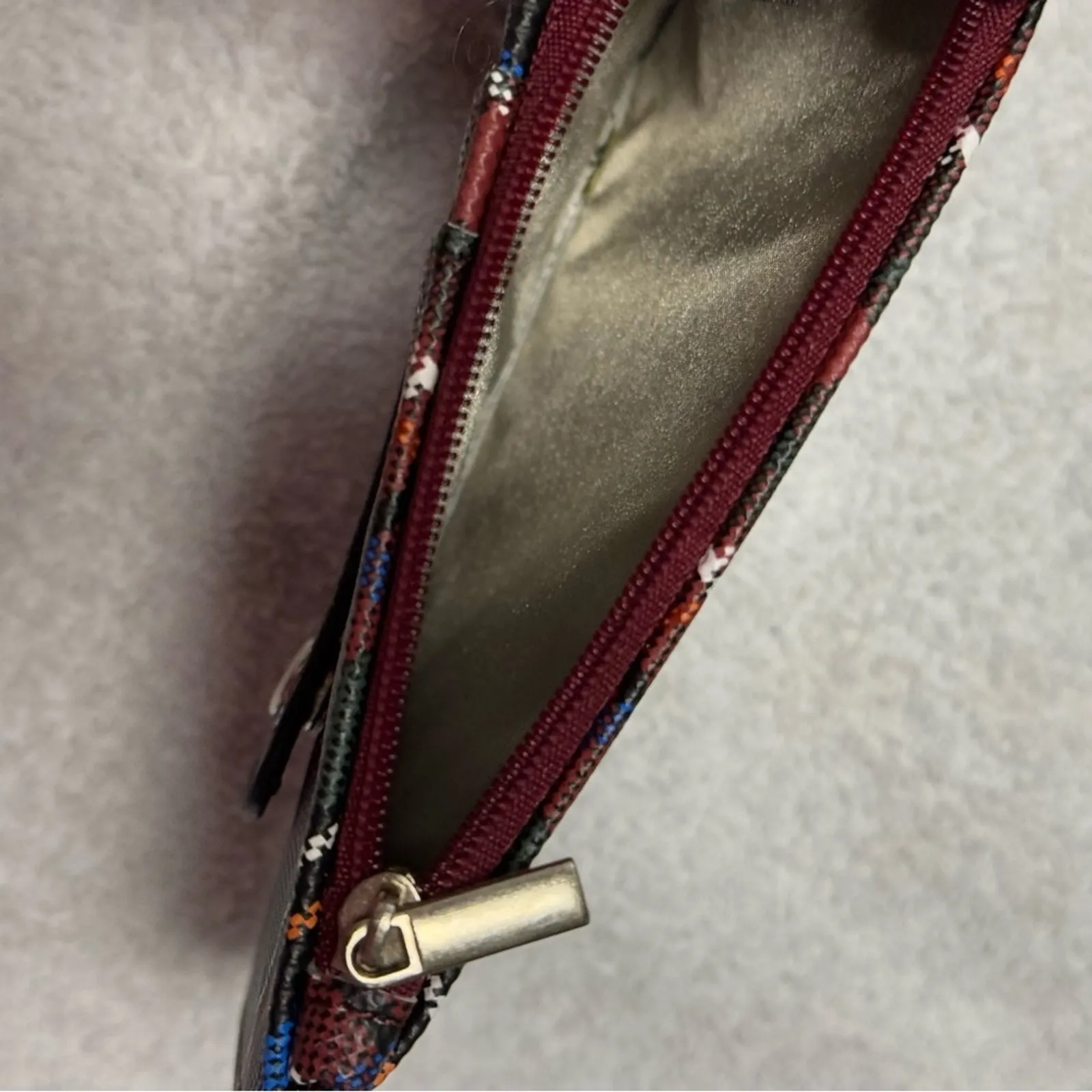 Plaid Wallet with Card Slots & Zip Pouch Red - Image 5