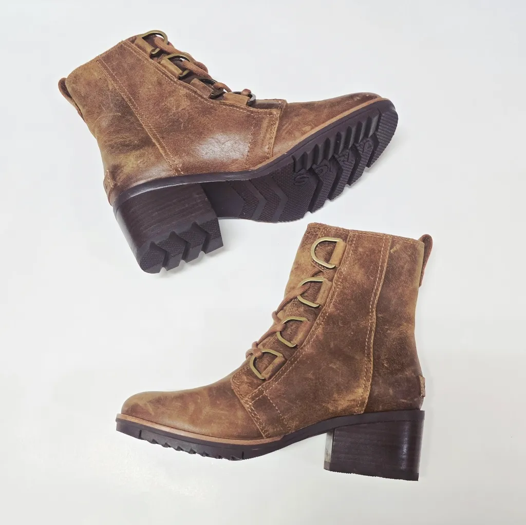 SOREL Cate Lace up Brown Leather Boots Women's 6 Waterproof Rubber Lug Sole - Image 3