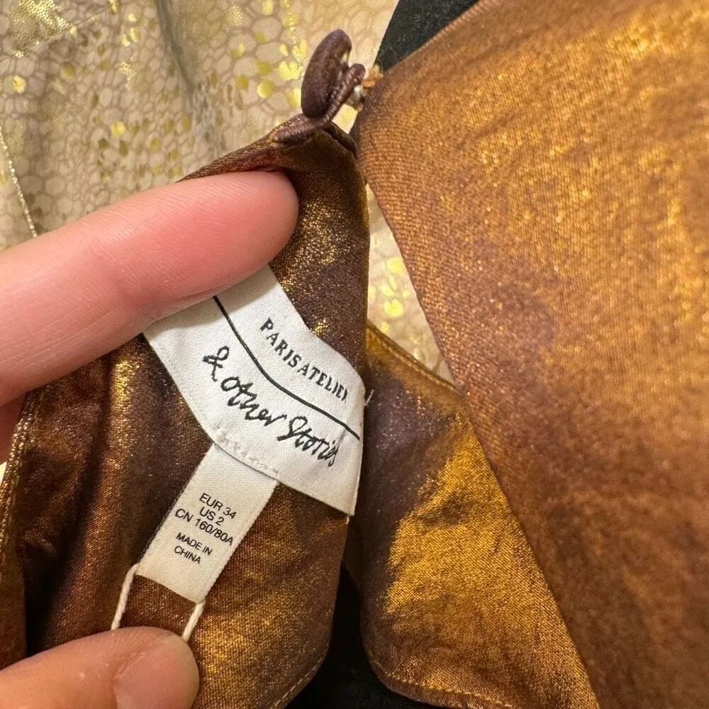 & Other Stories Metallic Shiny Satin Bronze Gold Mini Dress Size 2 NWT - Image 6