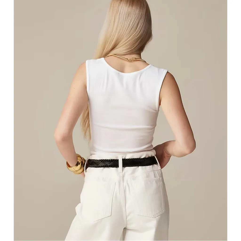 J. Crew Cropped Fine Rib Scoopneck Tank Top White - Image 6