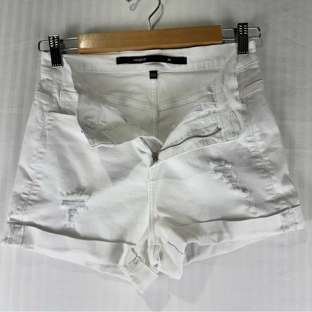 Hudson Harper White Denim Distressed Jean Shorts High-Rise Cuffed Hem Size 28 - Image 2