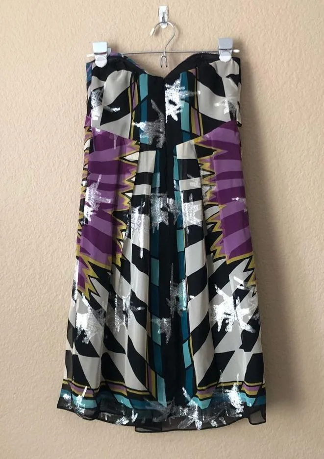 Nicole miller geometric silk blend strapless dress - Image 4