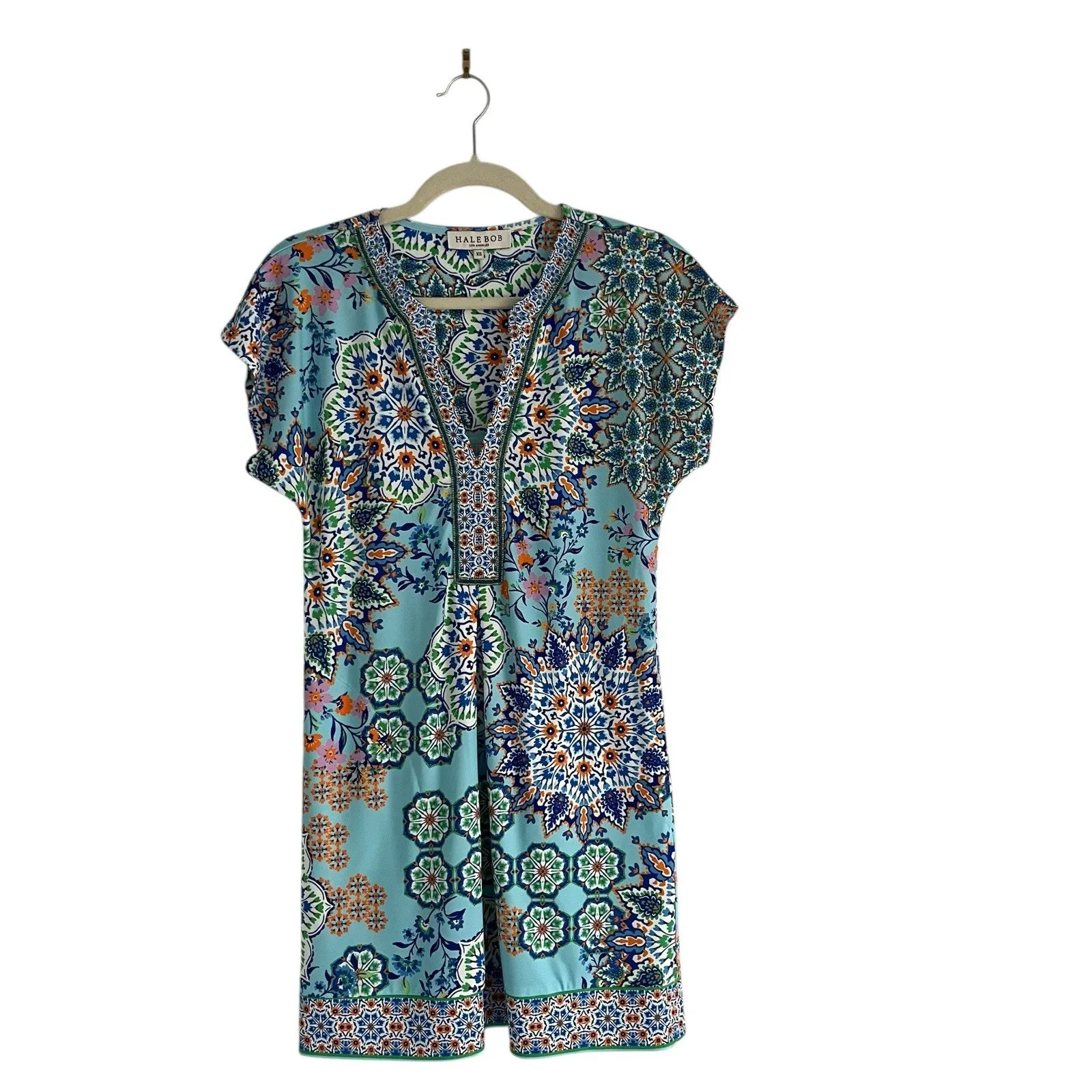 Hale Bob Dakota jersey mini dress beaded blue Size XS boho chic tunic coastal - Image 3