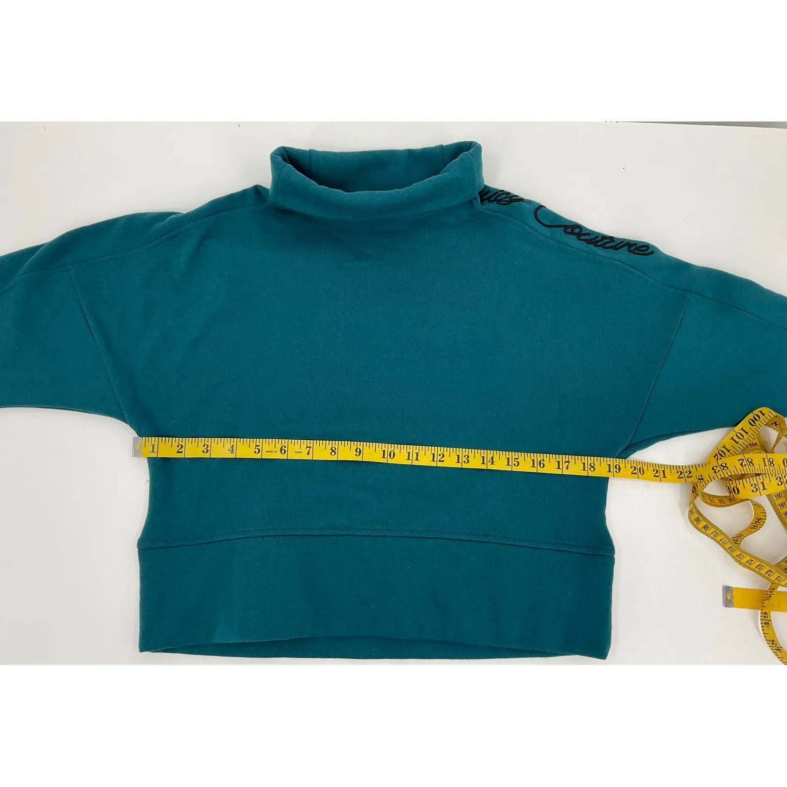 Juicy Couture Teal Turtleneck Cropped Sweatshirt Top Pullover Small‎ S - Image 5