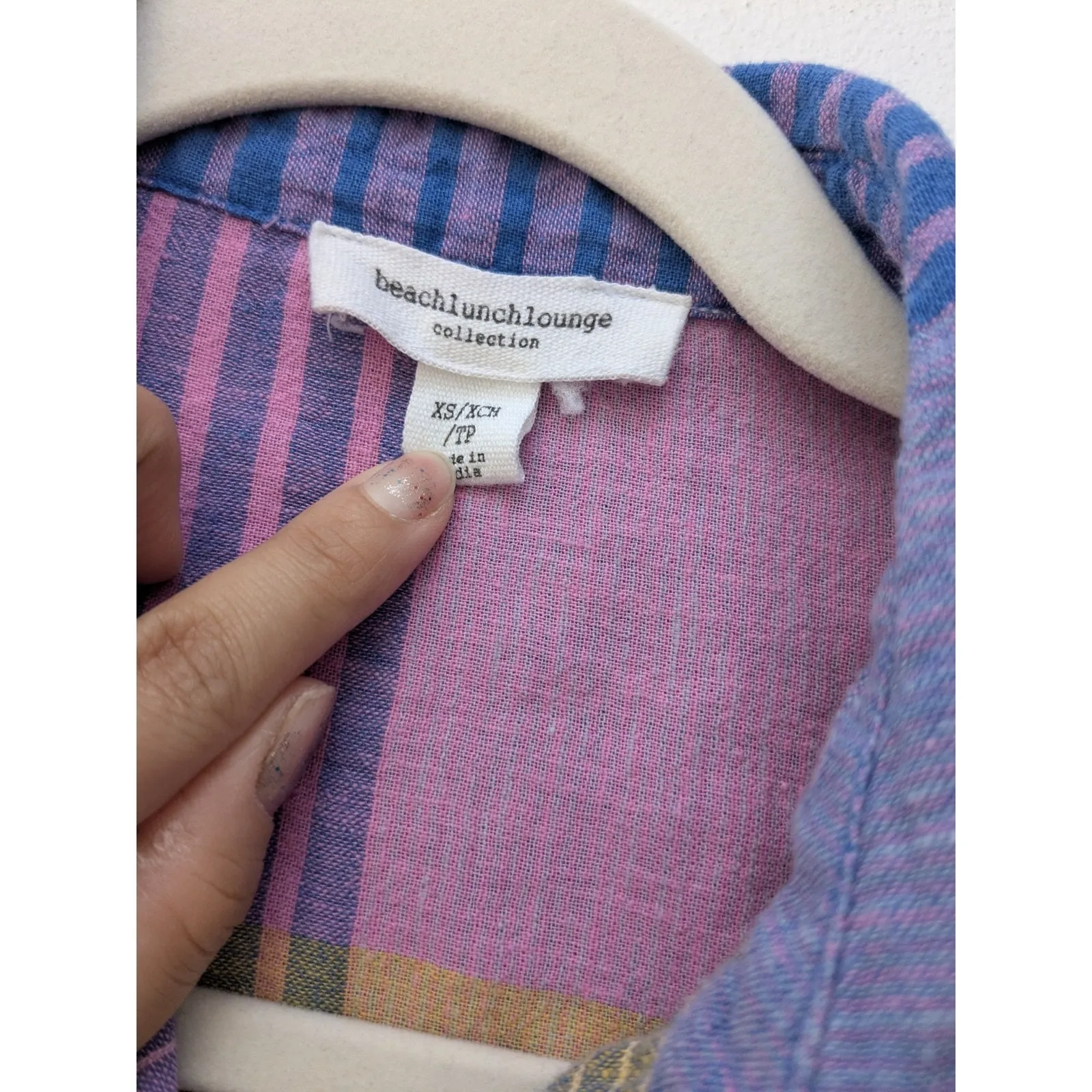 BEACH LUNCH LOUNGE Top Linen Cotton Plaid Button Front Short Sleeve Pink Size XS - Image 2