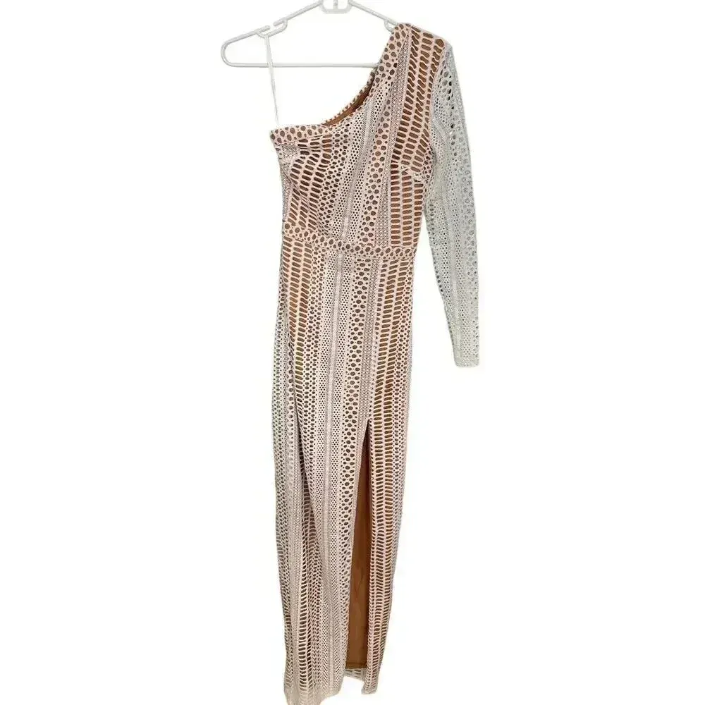 NEW-NWT Michael Costello x REVOLVE Berthe Ivory One Shoulder Lace Maxi Dress XS - Image 4