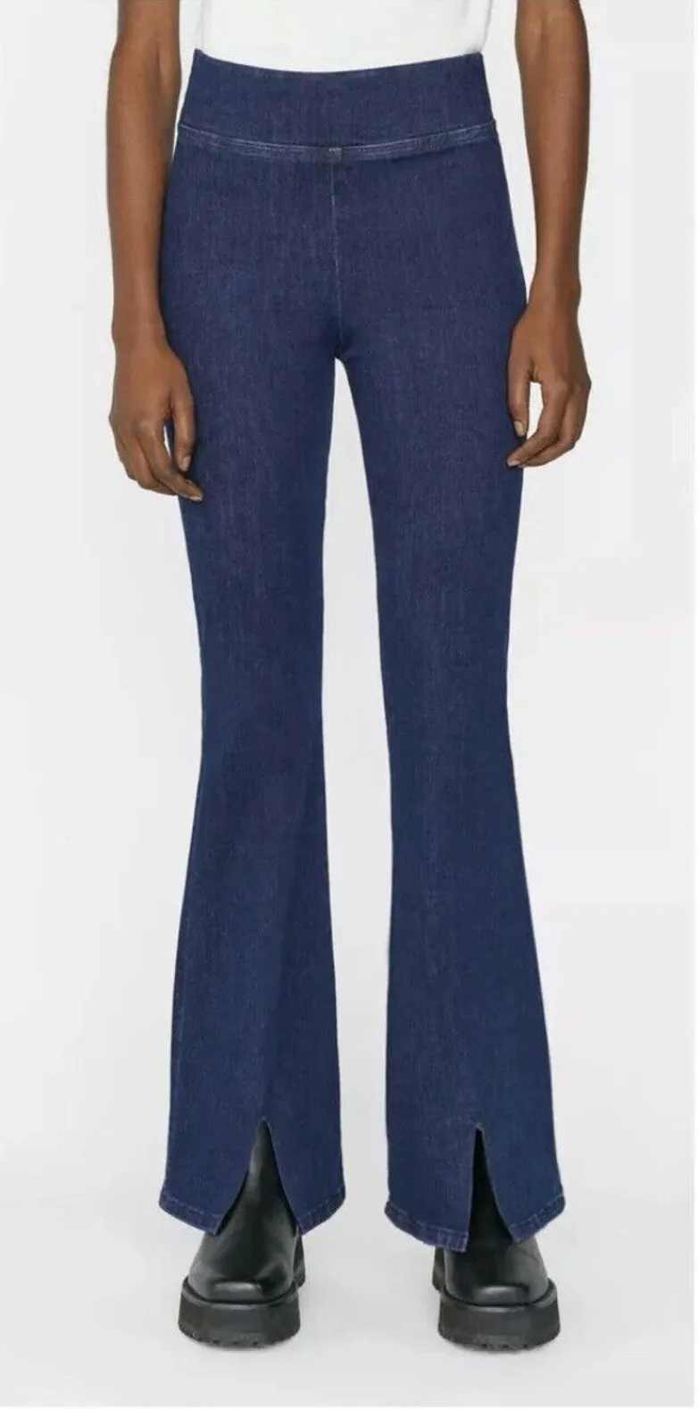 Frame The Jet Set Flare Jeans Size 30-34 Front Slit Stretch Pull On High Rise - Image 1