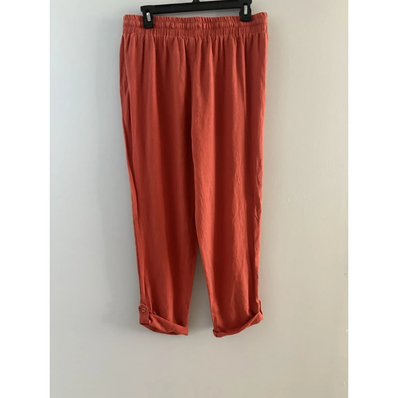 Sound Style Pants Womens Medium Orange Terracotta Linen Blend Boho Lagenlook - Image 2