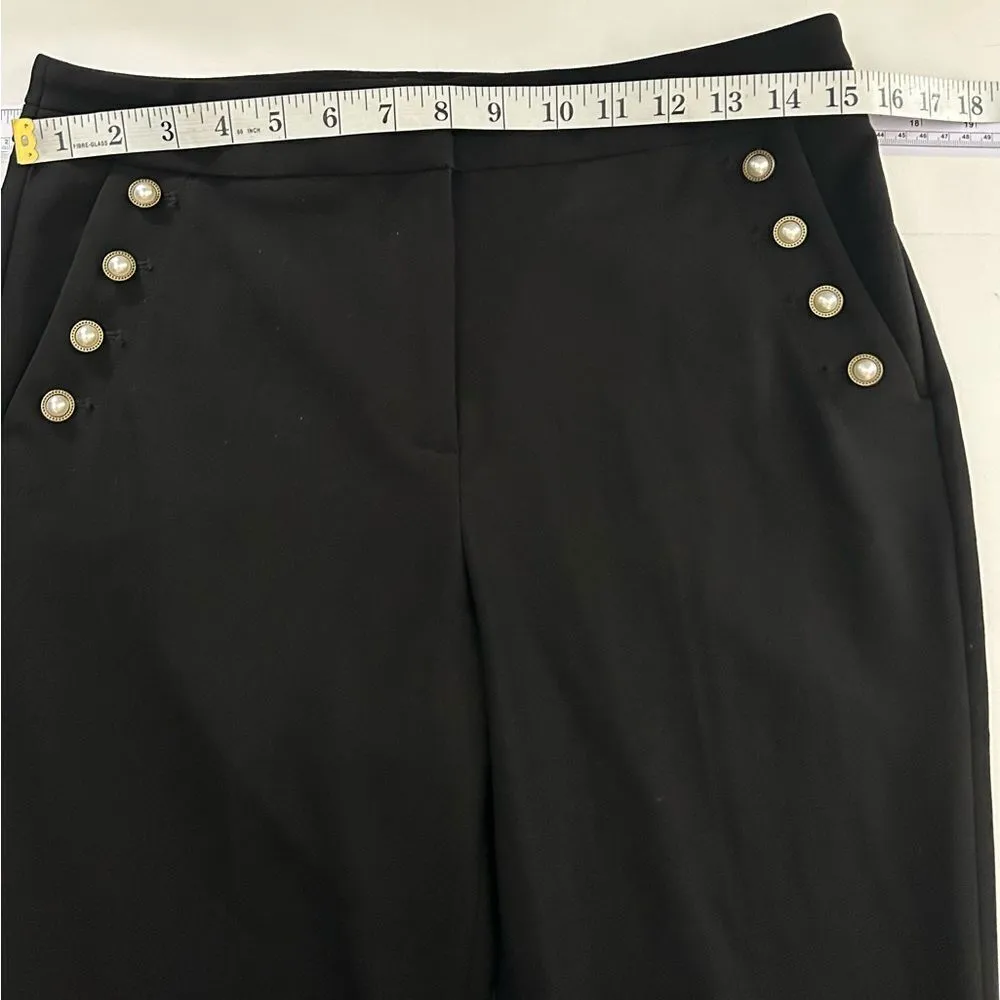 White House Black Market Black Sailor Style Pearl Button Boot Cut Pants Size 6 - Image 4
