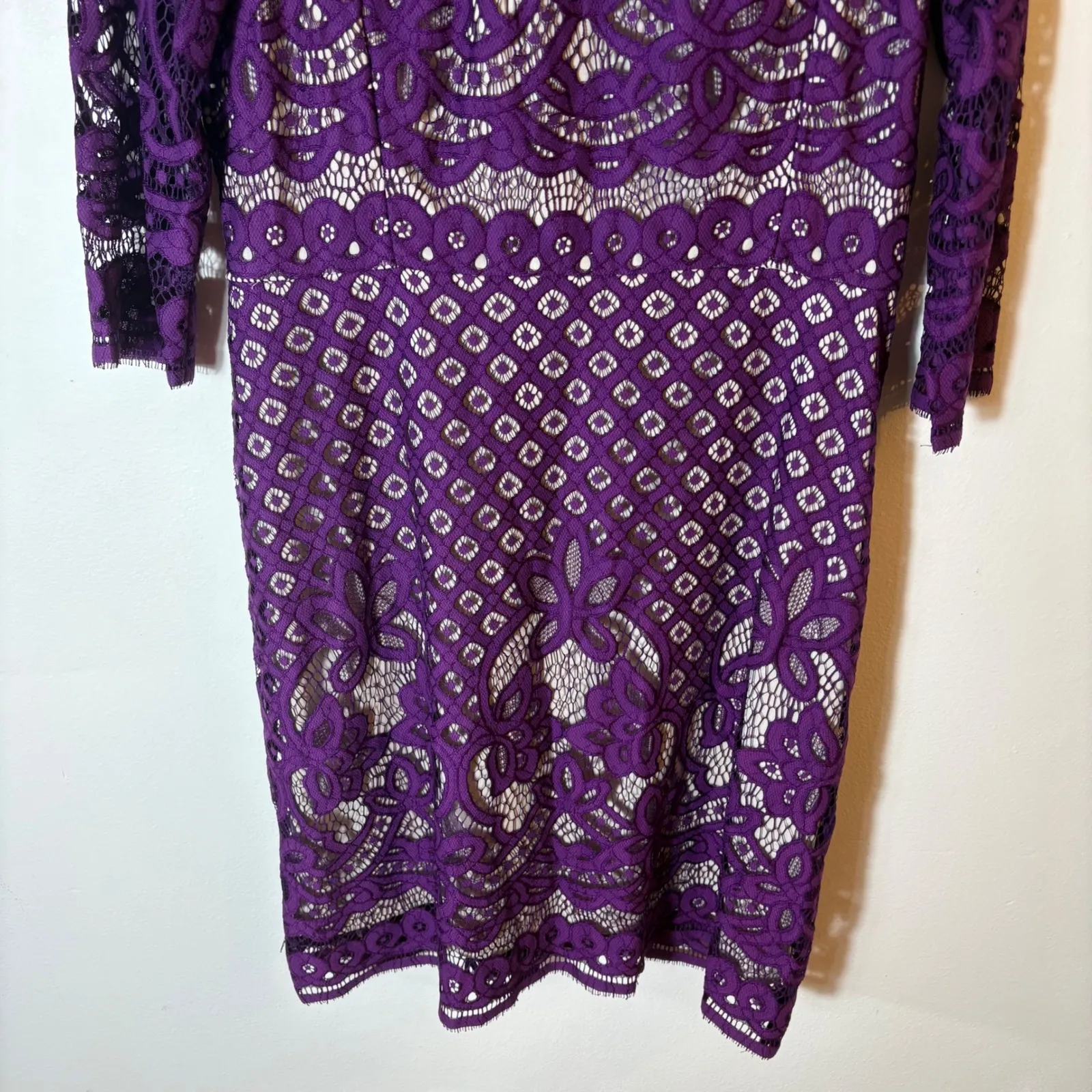 Gabby Skye Purple‎ Lace Sheath Dress Elegant Knee Length 3/4 Sleeve Women 12 - Image 3
