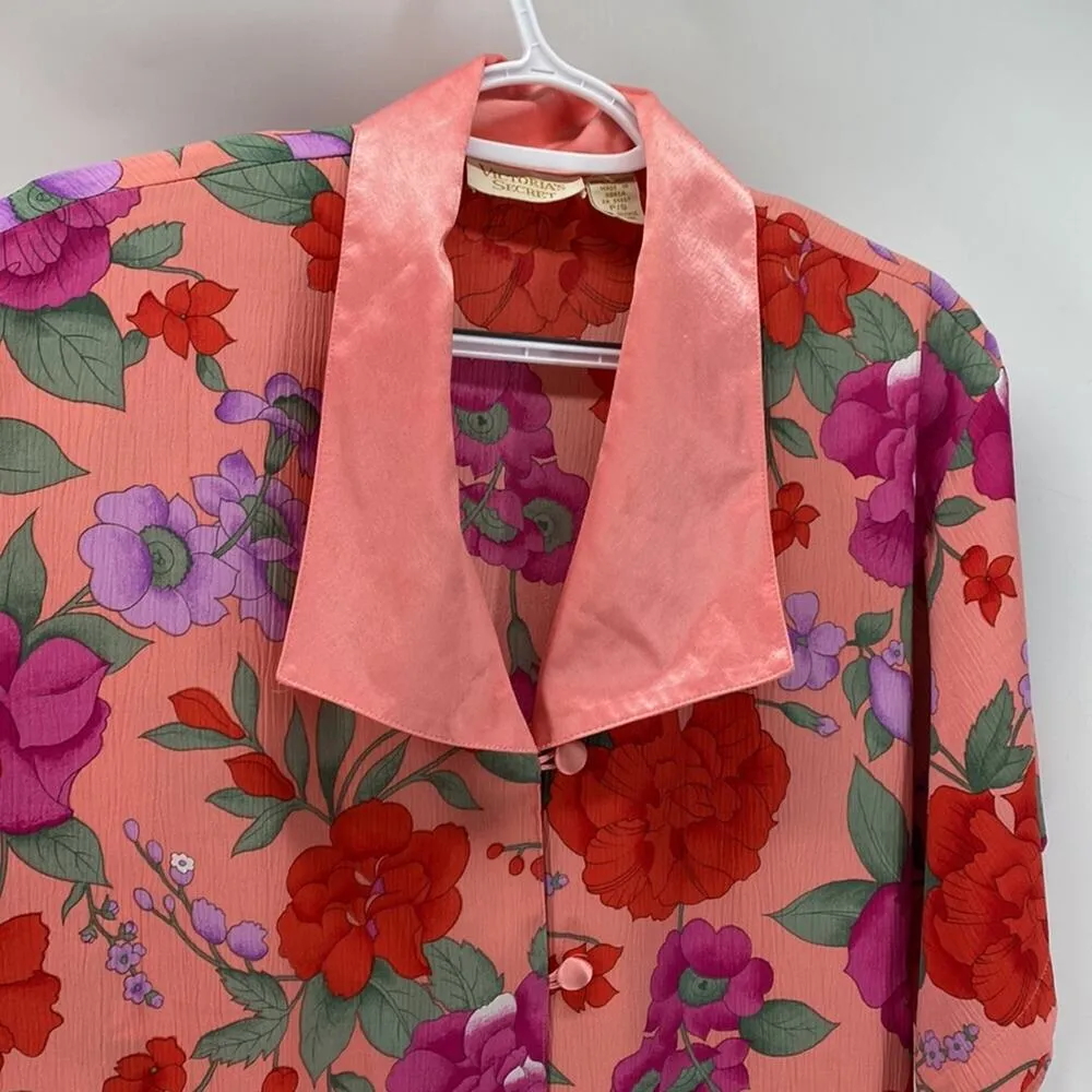 Vintage Victoria’s Secret Gold Label Pink Floral Night Shirt Pajama oversized S - Image 4