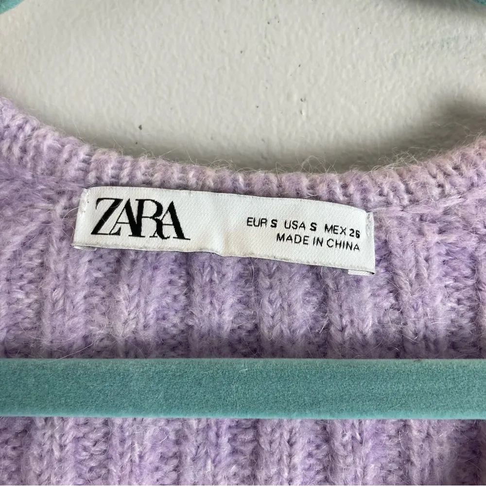 Zara Lavender Cropped Ribbed Knit Oversized Sweater S - Image 2