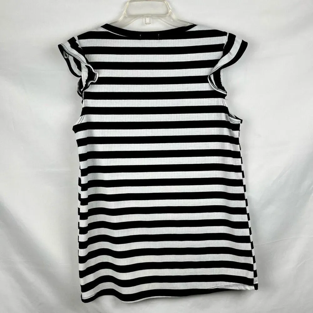 White Birch Black White Strip Sleeveless Ruffle Tank Medium - Image 3