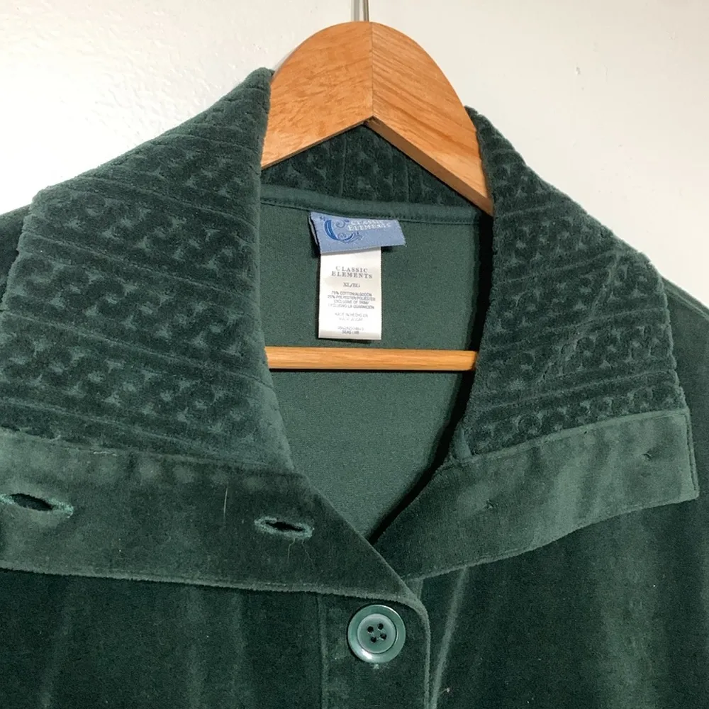 Classic Elements  Green Velvet Button Down Cardigan Sweater Size XL - Image 2