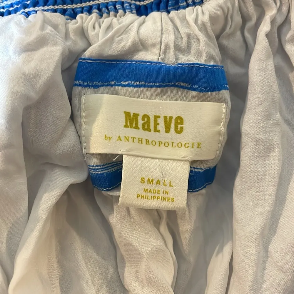 Anthropologie Maeve A-Line Blue White Striped High Low Tiered Midi Skirt Small - Image 5