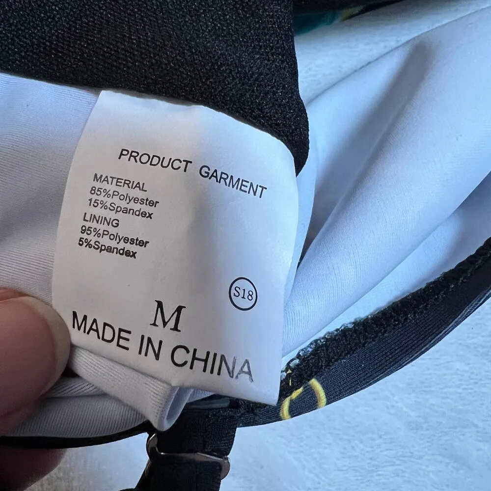 Women's Floral Print Two Piece High Rise Bikini Size Medium NWOT Beach Coastal Black - Image 4