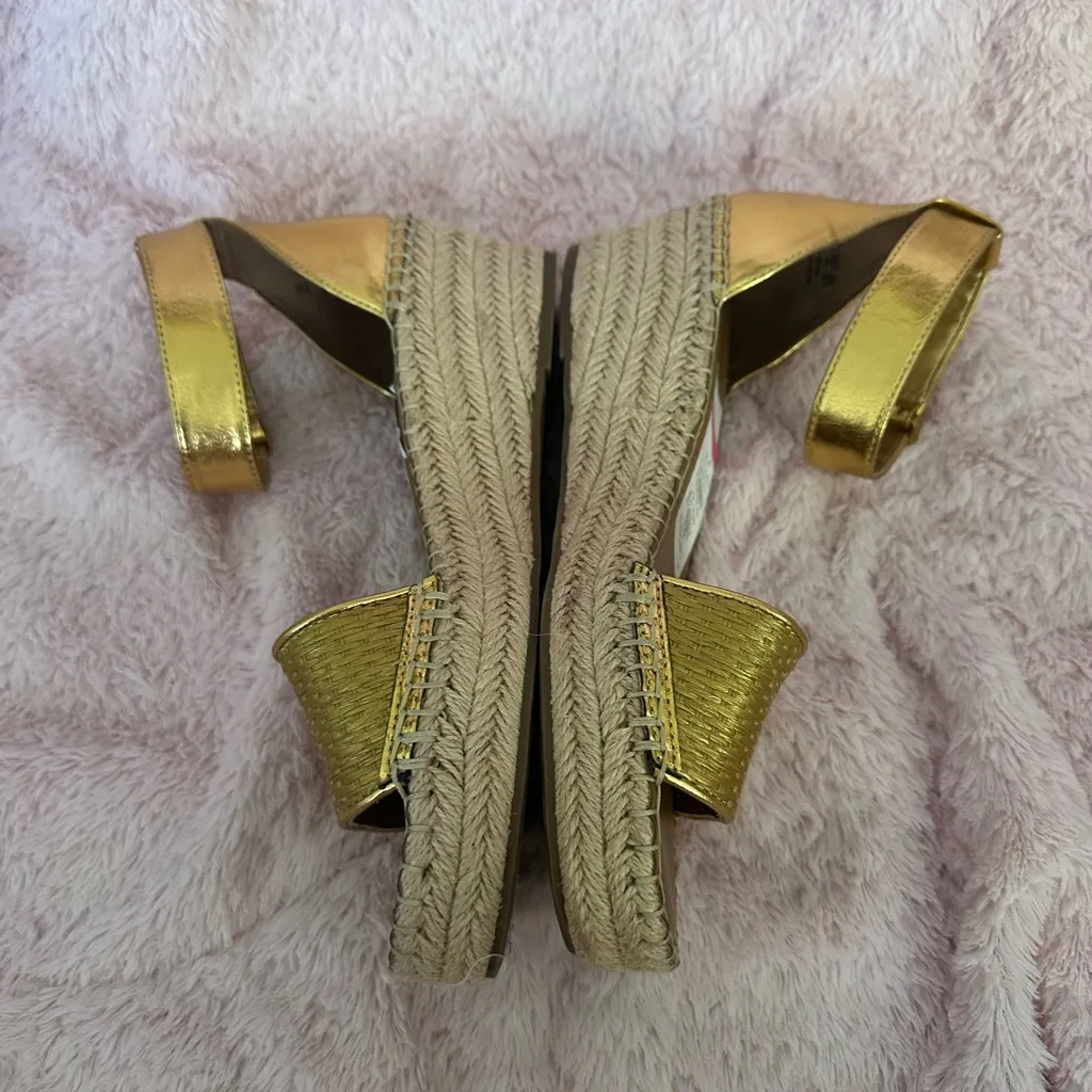 NEW Franco Sarto Clemens Womens Espadrille Gold Metallic Wedge Sandals Heels 9M - Image 5