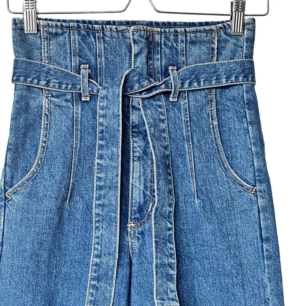 Bardot Denim High Waist Wide Legs belted cotton Jeans Size 26 - Image 5