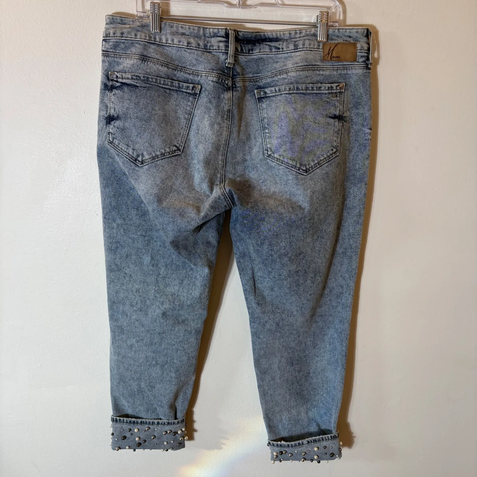 Mavi Ada Boyfriend Jeans 32x27 Beaded Pearl Cuff Relaxed Fit Blue Size 32 - Image 5