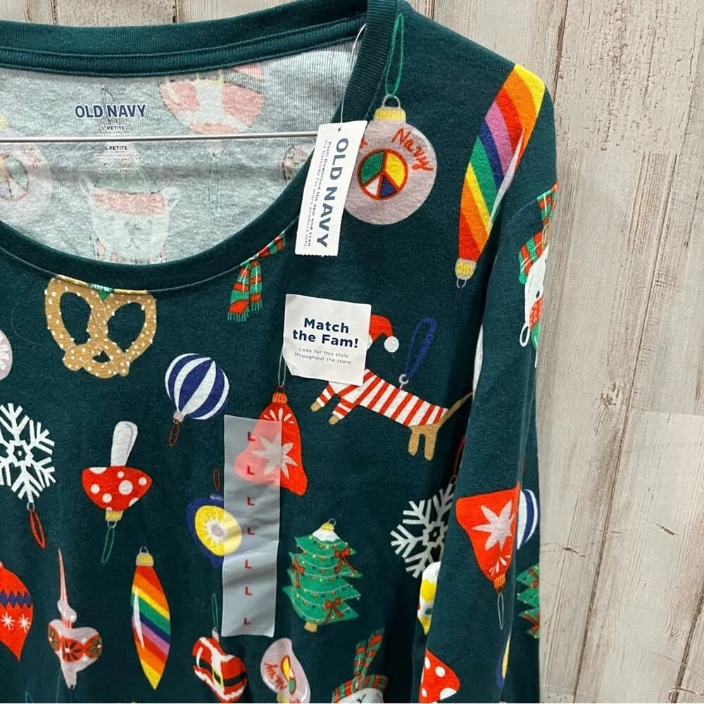 New! Old Navy Match The Fam Santa Claus Brown Ornaments Pajama Top Large Petite - Image 2
