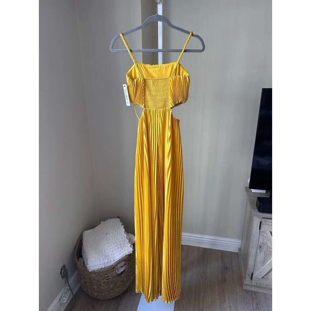 NEW Alice + Olivia Powell Pleated Cutout Satin Wide Leg Golden Jumpsuit size 0 - Image 9