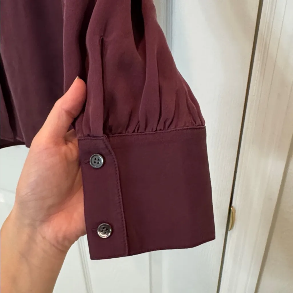 Theory 100% Silk Button Down Shirt Burgundy Size Medium - Image 7