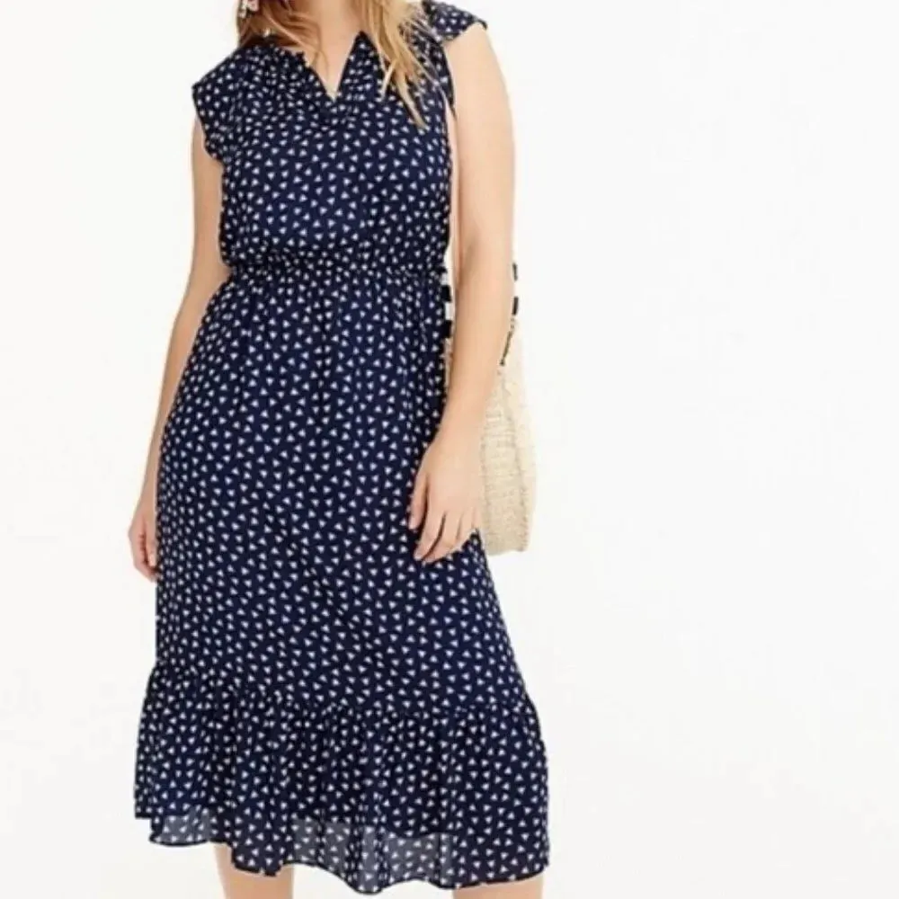 J. CREW Navy Midi Dress Navy White Dragonfly‎ Cap Sleeve Size XS - Image 12