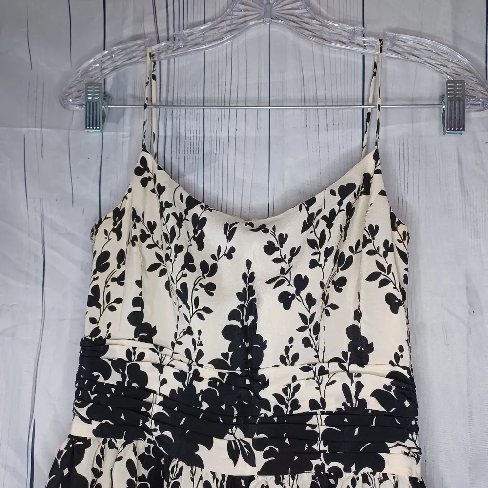 Ann Taylor 100% Silk Sleeveless Black and Cream Floral Dress Size 2 - Image 3