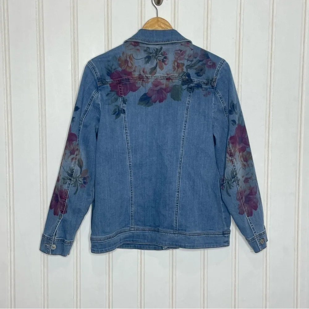 Chico’s Floral Jean Jacket Sz 1 (M) 633 - Image 10