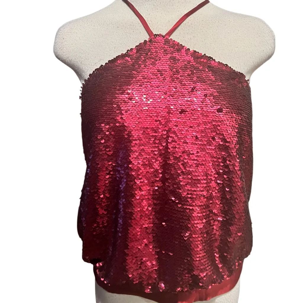 Anthropologie Sunday in Brooklyn Sequined Halter Top, deep red, Size Small NWT - Image 9
