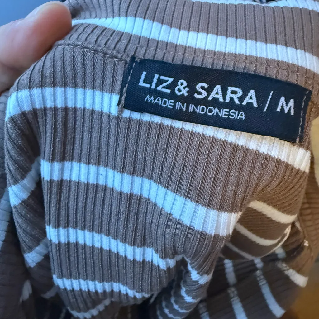 Liz & Sara Brown Striped Preppy Collar Cropped Top Size M - Image 4