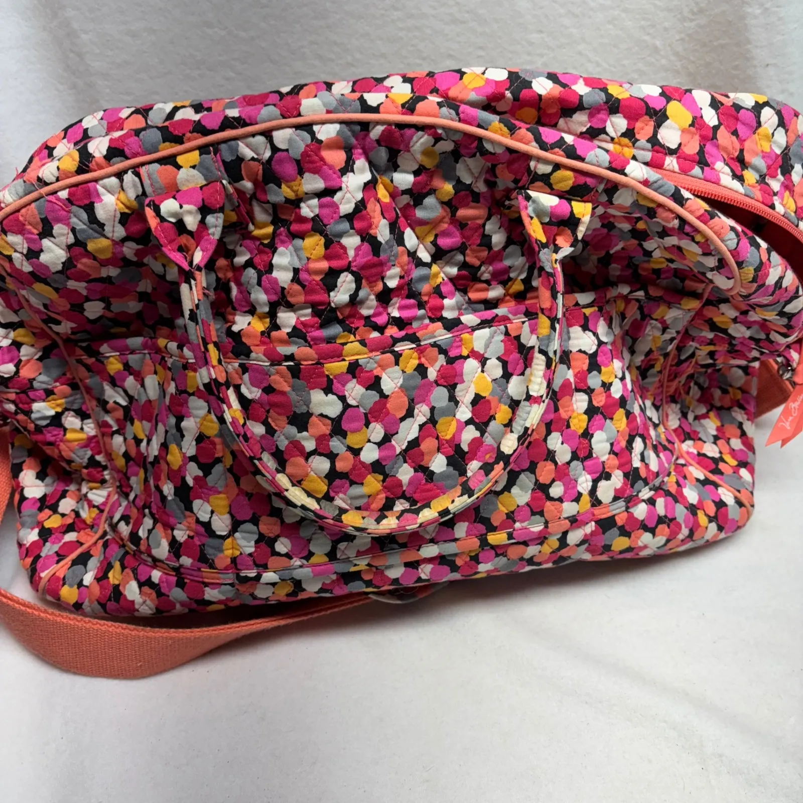 Vera Bradley Quilted Weekender Travel Bag Colorful Dot Print Coral Strap - Image 6