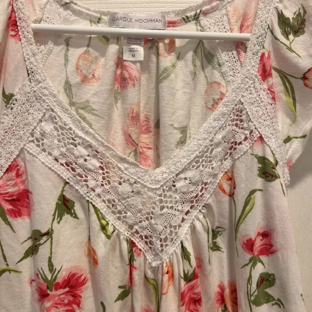 CAROLE HOCHMAN Robe And Nightgown Set Women’s Size Medium Carnation Bouquet White - Image 7
