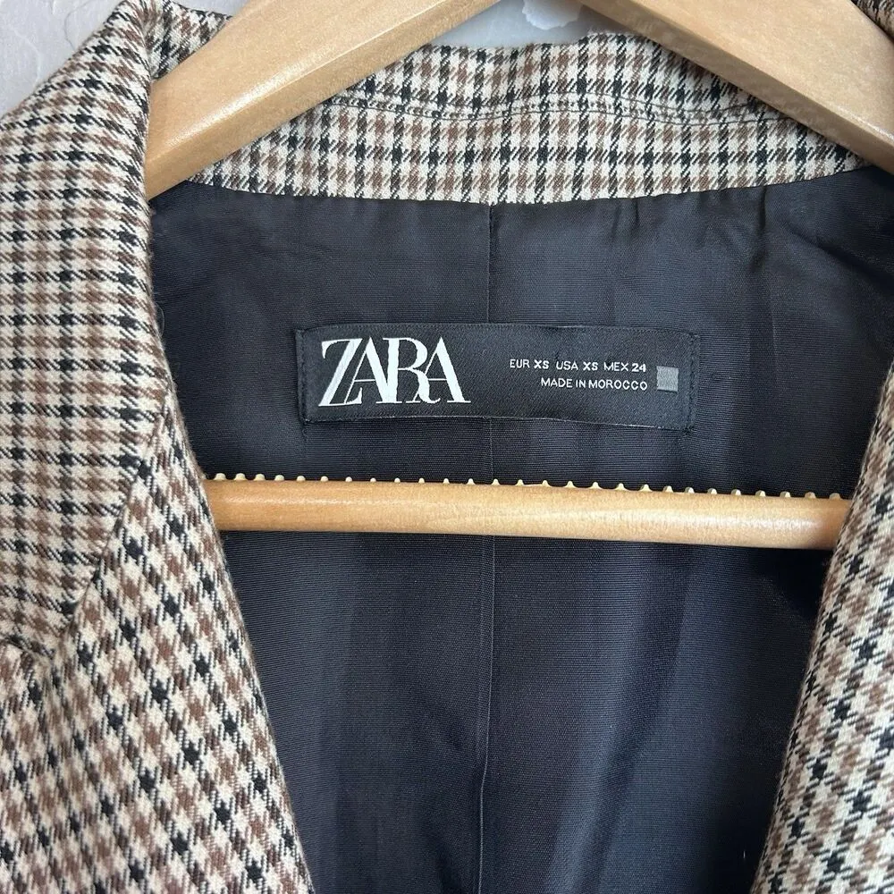 zara blazer womens xL brown black check plaid oversized relaxed double Breasted - Image 6