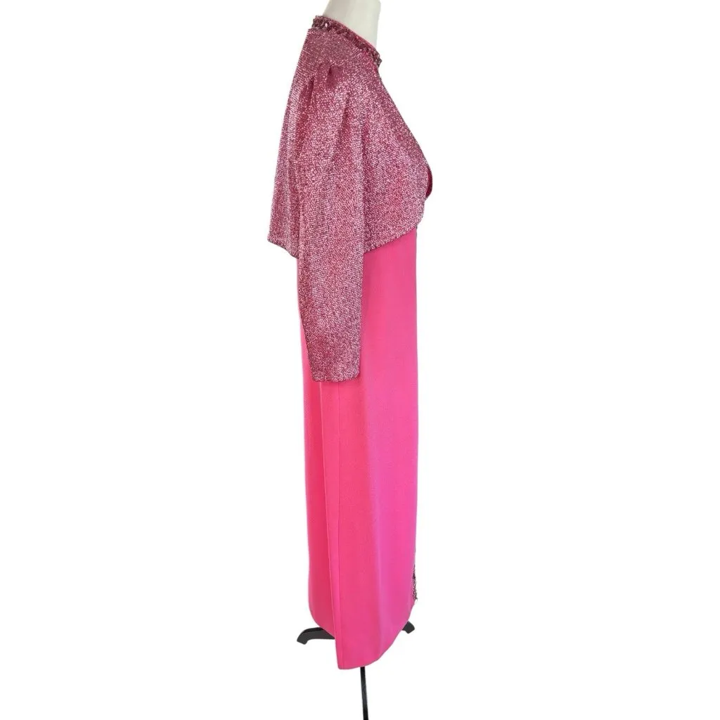 Vtg 60s Maxi Dress W/Jacket Womens S? Barbie Pink Empire Waist Palm Royale Party Size M - Image 6