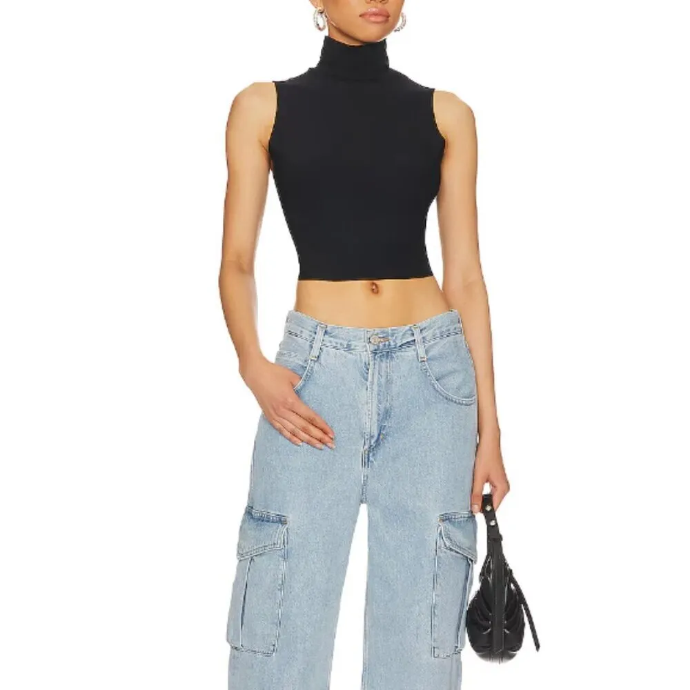 Commando Butter‎ Sleeveless Cropped Turtleneck Medium Black Turtleneck - Image 2