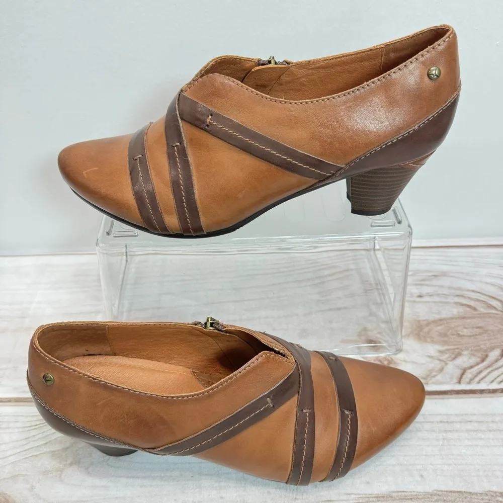 Pikolinos Lillie Camel & Dark Brown Genuine Leather Stacked Heel Booties Sz 41 - Image 2