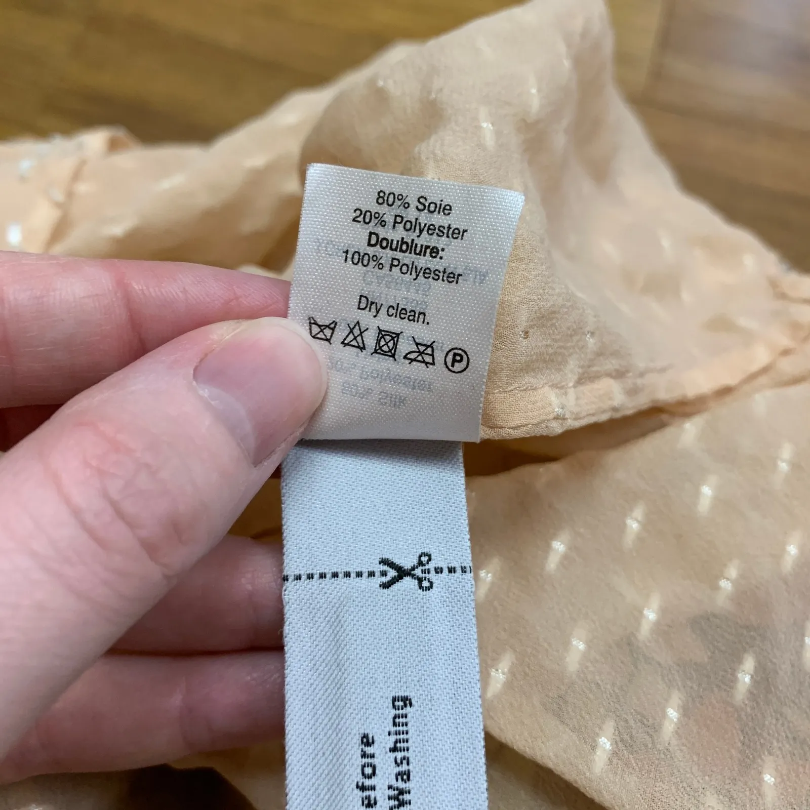 J. Crew Sheer Swiss Dot Blouse Button‎ Up Band Collar Silk Blend Peach Size 0 - Image 8