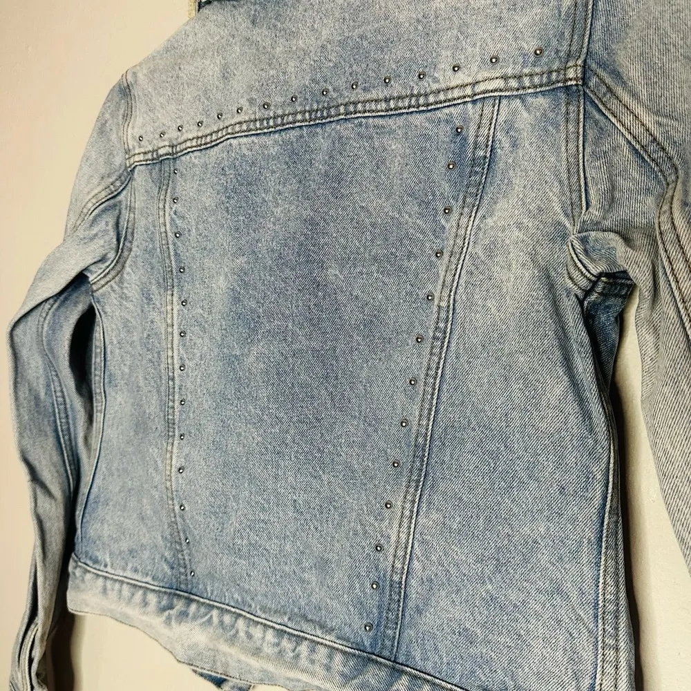 Rebecca Minkoff Light Blue Faux Fur Collar Clark Studded Denim Jacket Size XS - Image 4