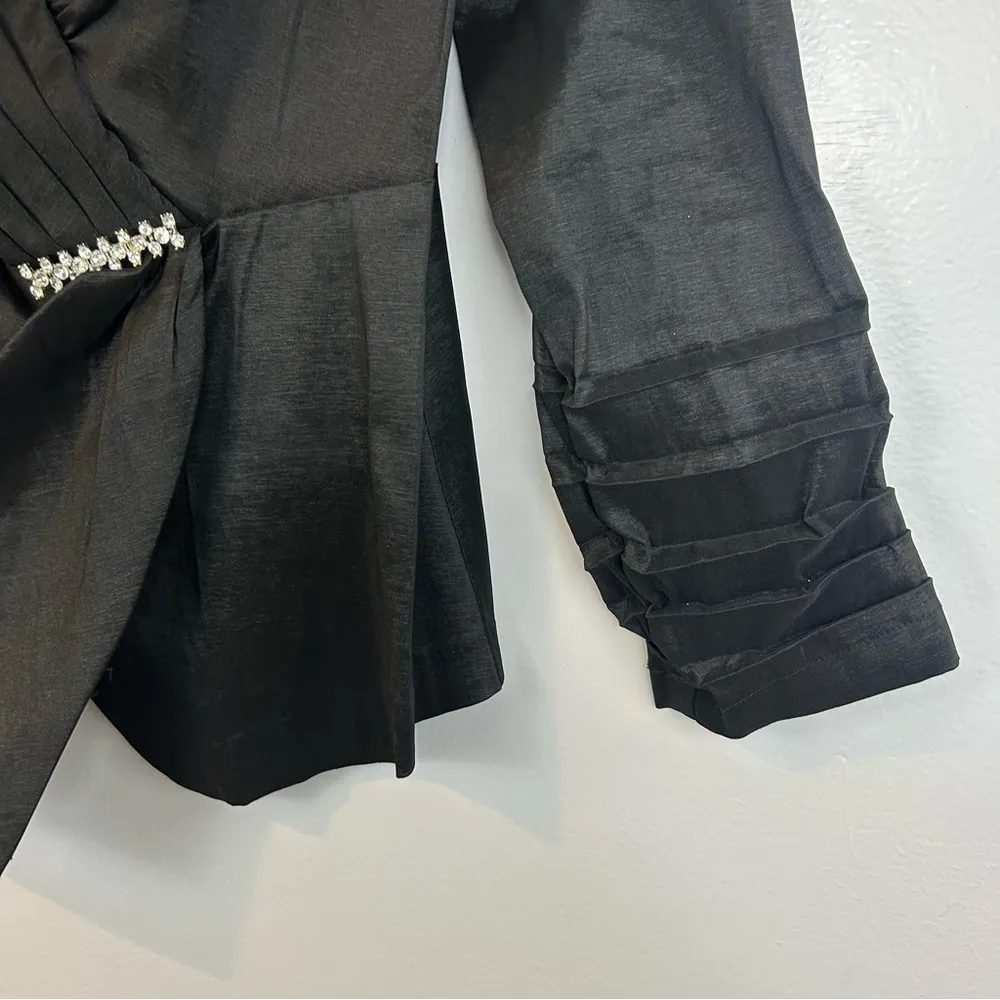 Madame X Black Vintage Pleated Rhinestone Ruched Faux Rap Blouse/Jacket Size M Size M - Image 10