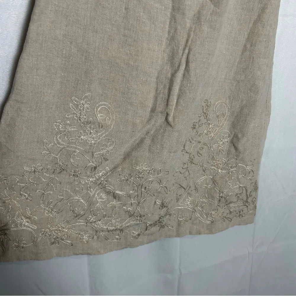 Vintage The Limited 100% Linen Beige Embroidered Sleeveless Square Neck Dress - Image 3