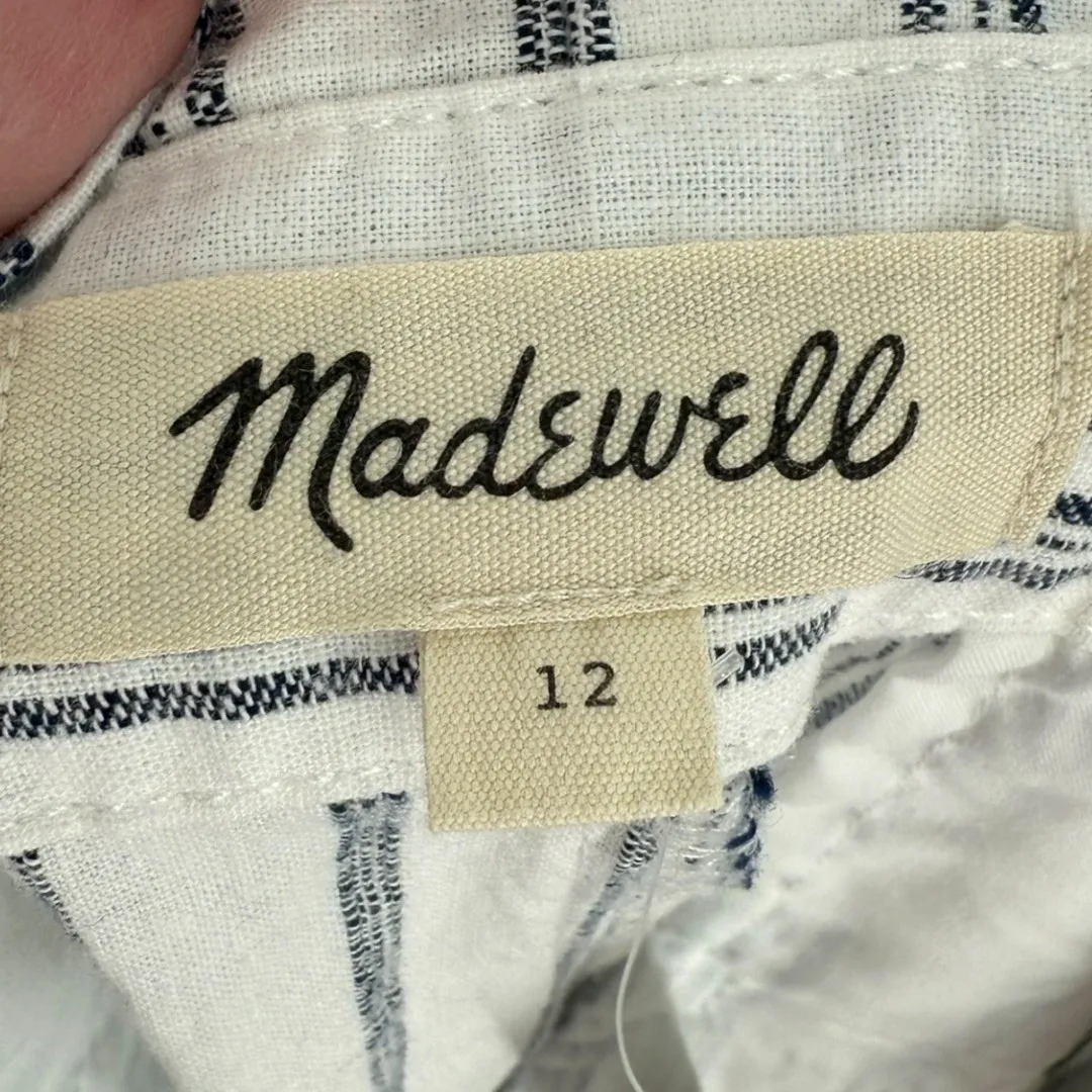 Madewell Linen Cotton‎ Paperbag Waist Striped Pants Size 12 Nautical Beachy - Image 3