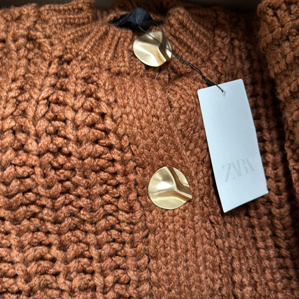 Zara CHUNKY Brown Knit Cardigan - Image 5