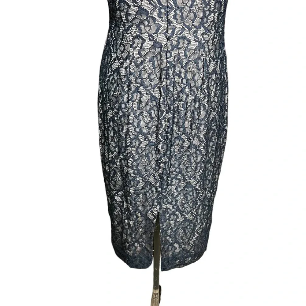 Dress The Population Cap Sleeve Faux Wrap Lace Dress Black Nude‎ Size L - Image 8