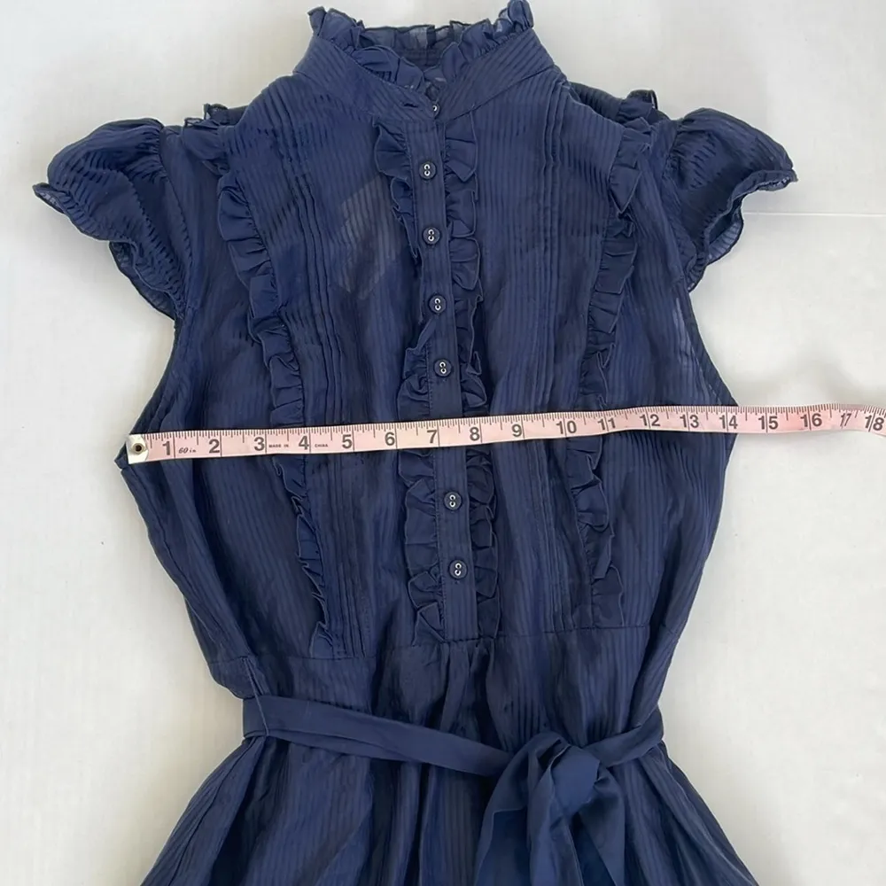 Heritage 1981 Navy Blue Dress Ruffles Silk Cotton Blend S/P Peasant Cottagecore - Image 12