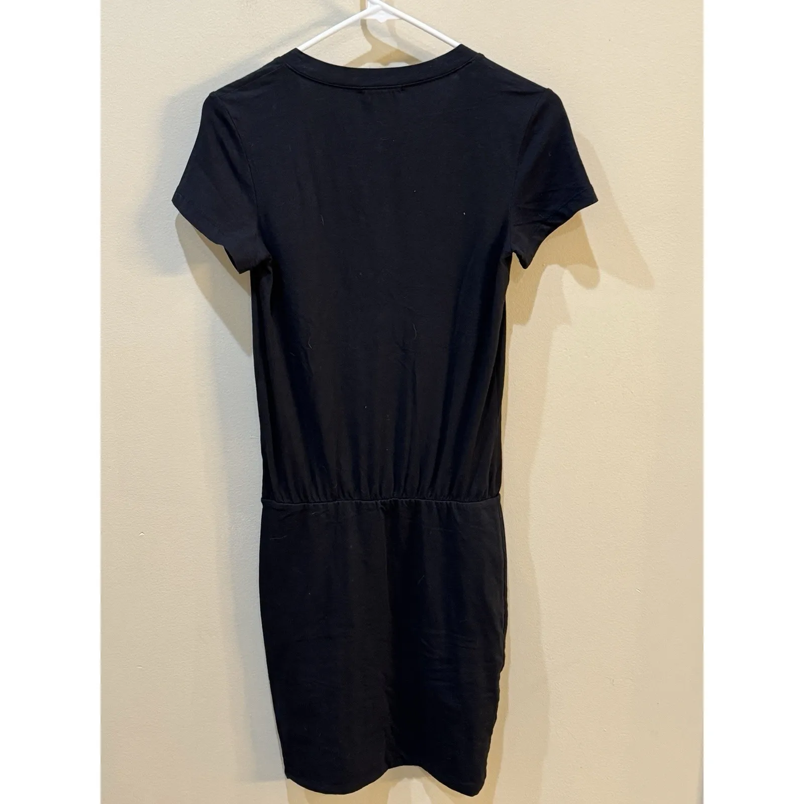 James Perse V-Neck‎ Short Sleeve Blouson T-Shirt Mini Dress, Black, Size 1 Small - Image 6