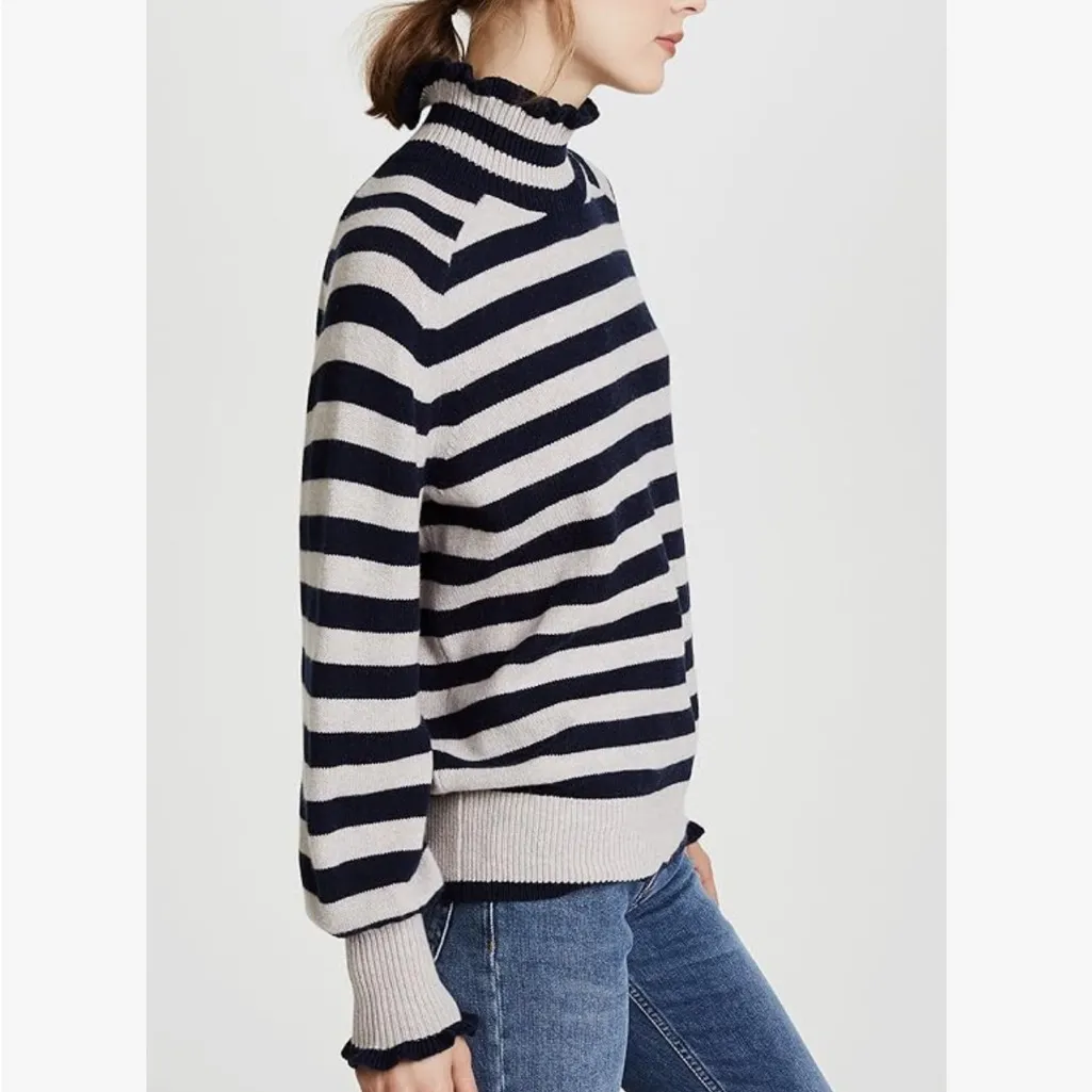 Rebecca Taylor Striped Turtleneck Sweater - Navy and Creamy Light Gray - Image 2