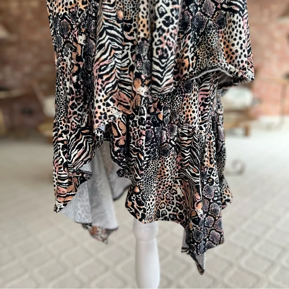 ASOS Black Multi Animal Print Ruffle Hem Halter Knit Dress 4 - Image 8